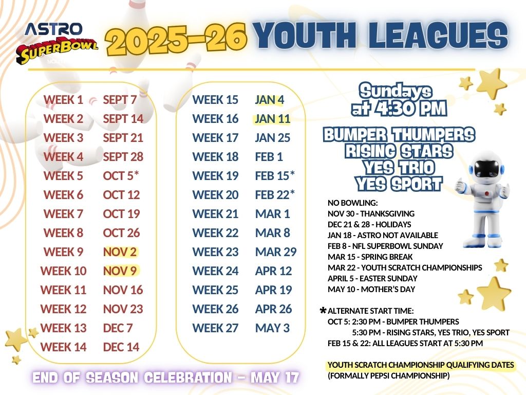 Youth League Schedule for the 2025-26 year<br />
